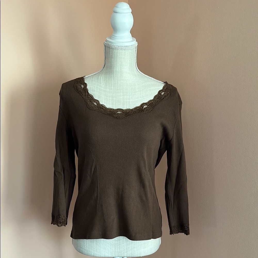 Jones New York Brown Long Sleeve Top Size M Fairycore Whimsigoth Whimsy Y2K